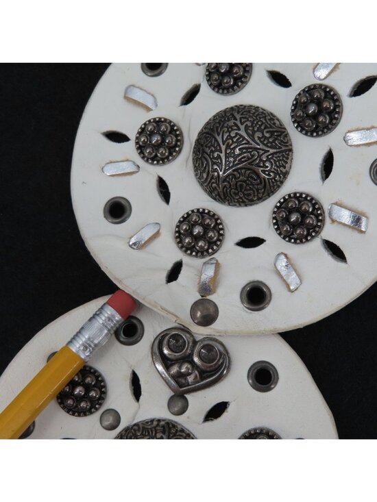 Womens One Size White Leather Silver Tone Metal Studded Stud Medallion Belt Boho main image 8